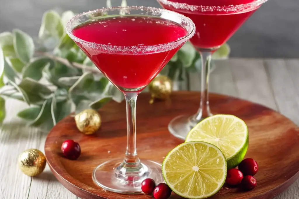 Elegant Virgin Cosmopolitan Mocktail in martini glass with lime garnish
