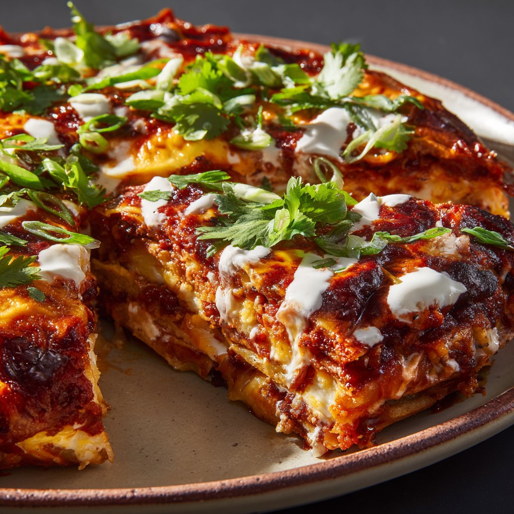 Three-Cheese Red Chile Enchilada Pie