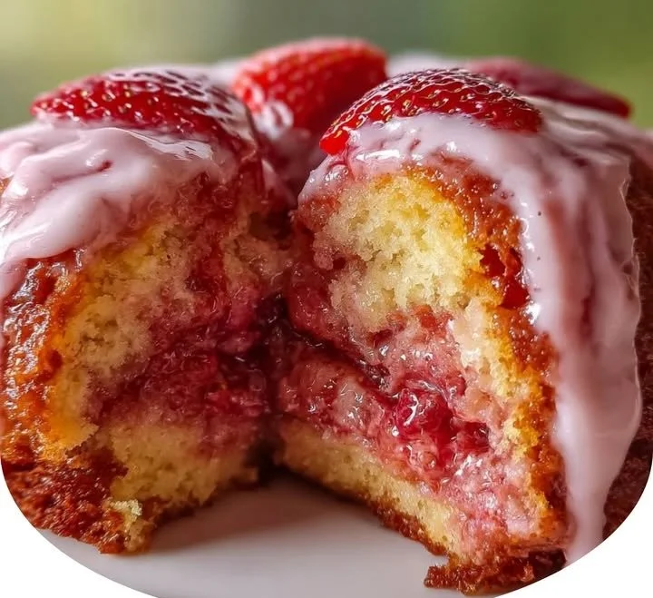 Strawberry Honeybun Cake with Strawberry Cream Icing