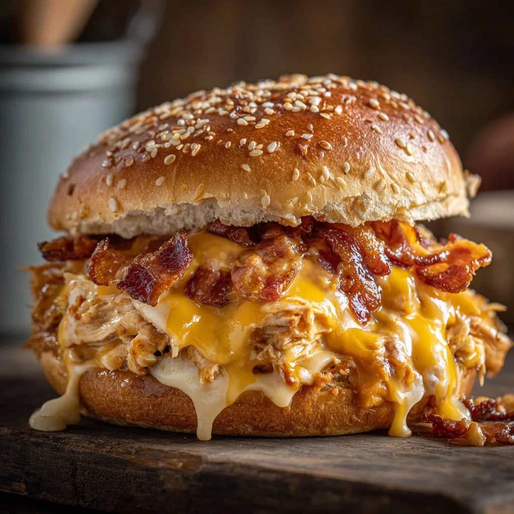 Delicious Crack Chicken Sandwich garnished and served on a plate