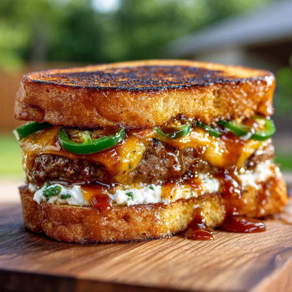 Jalapeno Popper Patty Melt sandwich with jalapenos and melted cheese