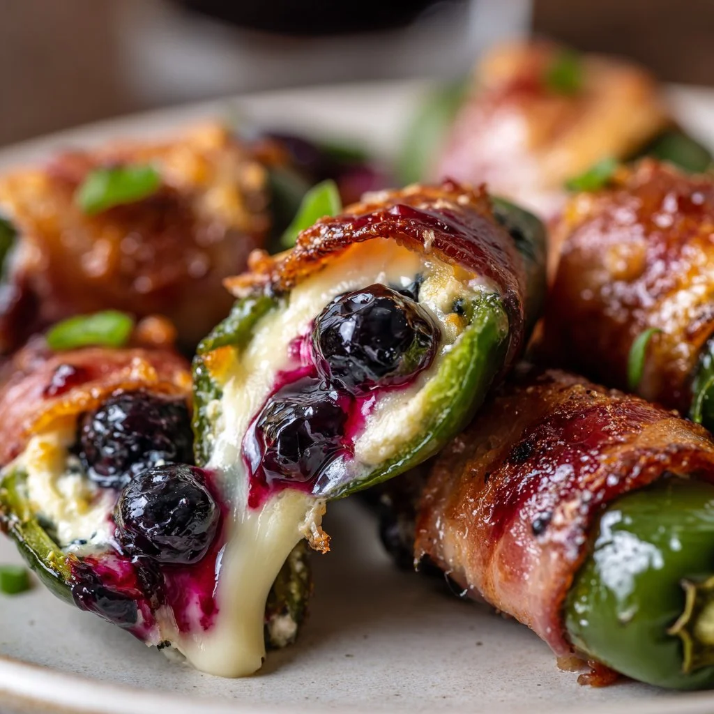 Plate of spicy jalapeño poppers filled with cheese and herbs.