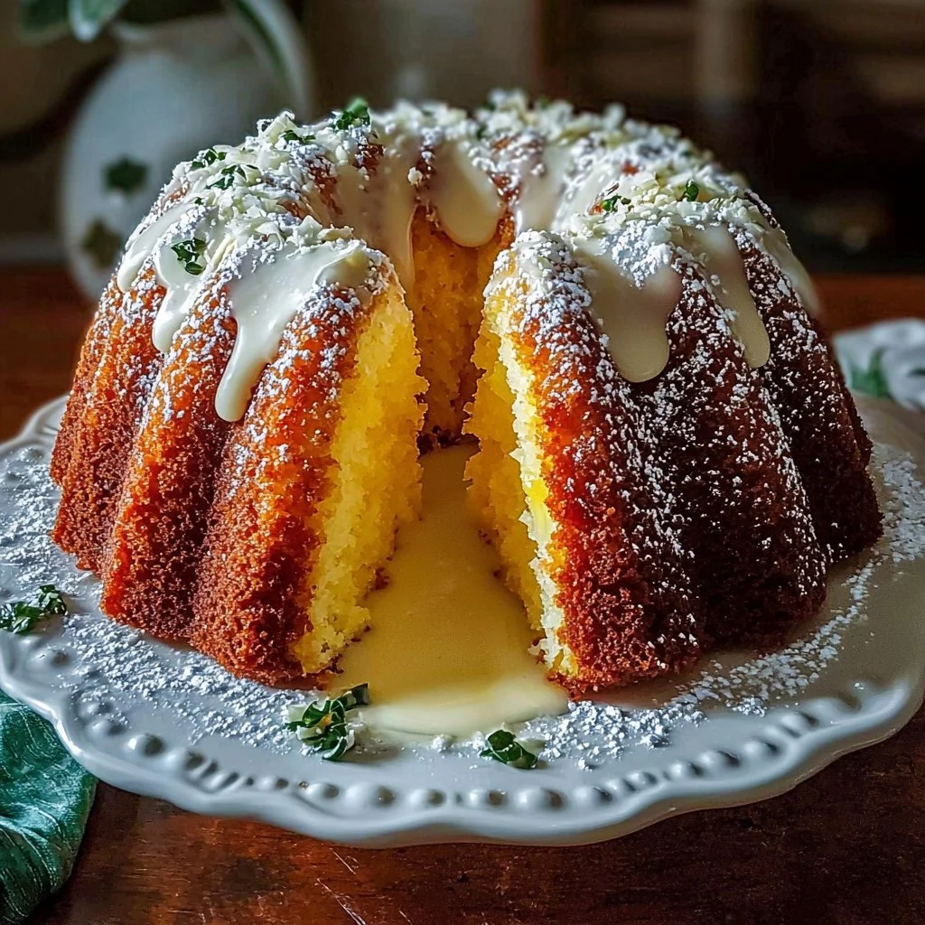 Delicious Pineapple Cream Cheese Bundt Cake garnished with pineapple slices