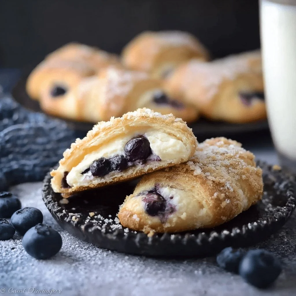 Blueberry cheesecake crescent pastries with fresh blueberries on top