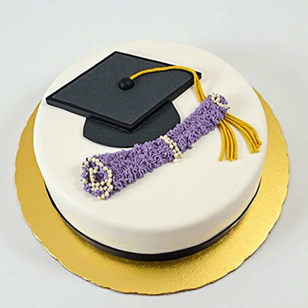 A variety of creatively designed graduation cakes featuring graduation caps, diplomas, university logos, and celebratory decorations, perfect for marking a graduate’s special day.