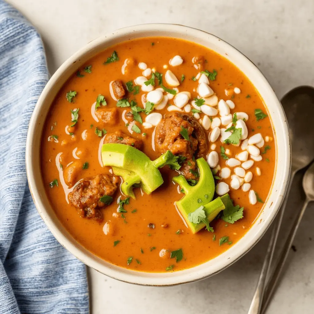 Delicious bowl of 5 Ingredient Taco Soup topped with cheese, sour cream, and cilantro, served with a side of tortilla chips.