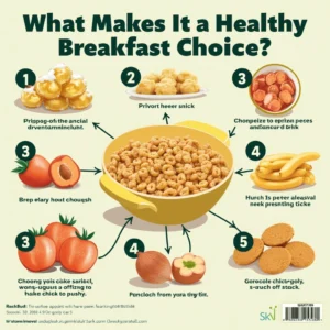 A variety of healthy breakfast cereals with whole grains, nuts, seeds, and fruits.