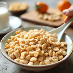 Healthy breakfast cereal with whole grains, nuts, seeds, and fresh fruit for a nutritious start to the day.