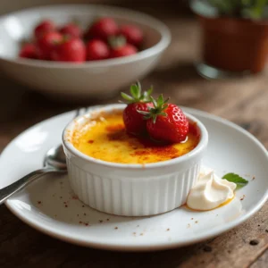 Perfectly caramelized crème brûlée with golden sugar crust