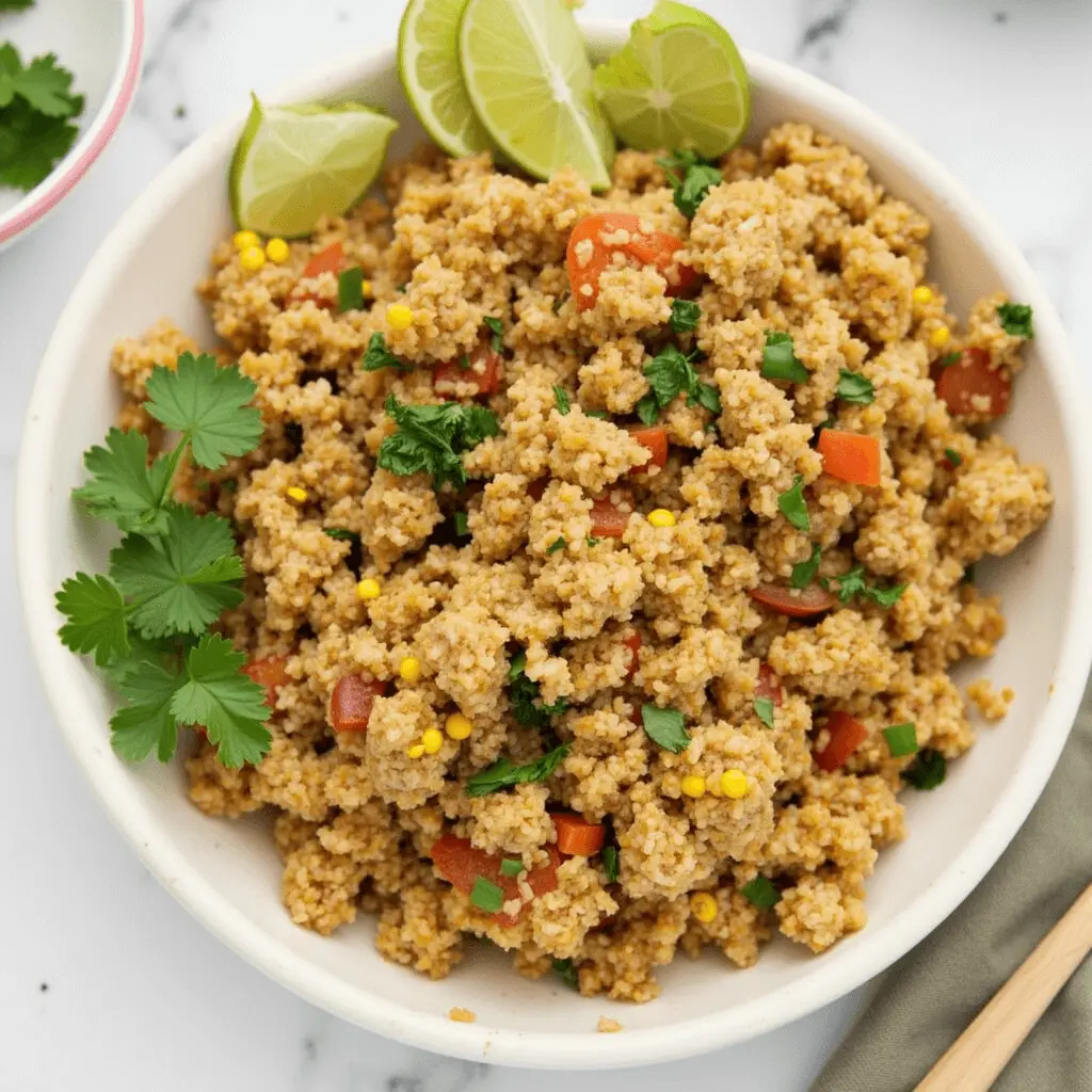 A delicious plate of ground chicken tacos with fresh toppings, proving that ground chicken recipes can be just as flavorful as beef.