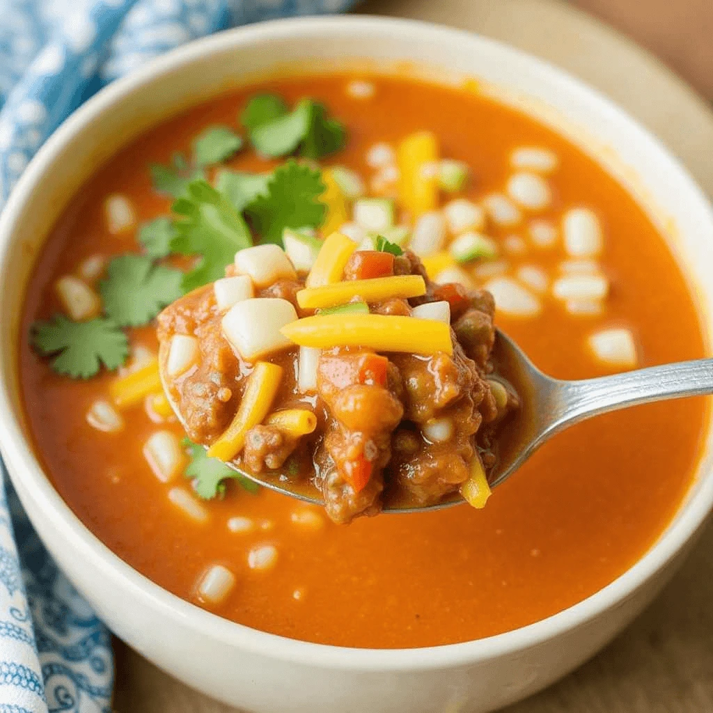 A delicious bowl of 5-Ingredient Taco Soup garnished with shredded cheese, sour cream, and fresh cilantro, ready to enjoy.