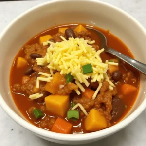 A bowl of 5-ingredient taco soup topped with shredded cheese, sour cream, cilantro, and tortilla chips, garnished with lime wedges.