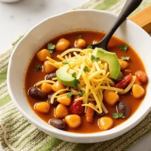 Step-by-step process of making taco soup with ingredients like ground beef, beans, corn, tomatoes, and spices, cooked in a large pot.