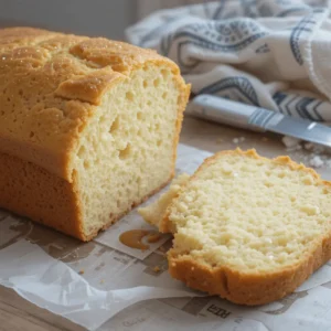 Step-by-step guide showing how to make English muffin bread in a bread machine, with ingredients like bread flour, yeast, and milk.