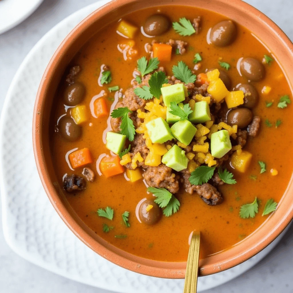 5-ingredient taco soup served in a bowl with cheese, sour cream, and tortilla chips on top.