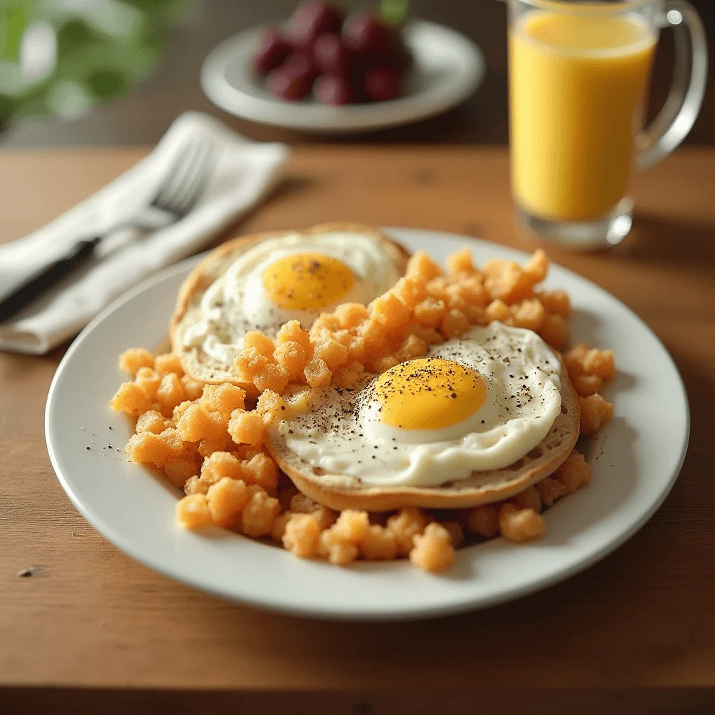 An assortment of common breakfast foods including pancakes with butter, scrambled eggs, a glass of milk, yogurt with granola, and a coffee with cream, highlighting potential dairy-containing items.