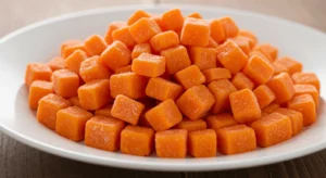 Healthy dinner featuring diced carrots with vegetables in a stir-fry