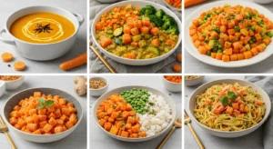 Healthy dinner made with frozen diced carrots, vegetables, and grains in a bowl