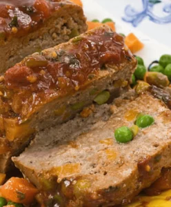 Cajun Meatloaf Pioneer Woman served on a plate with mashed potatoes and vegetables