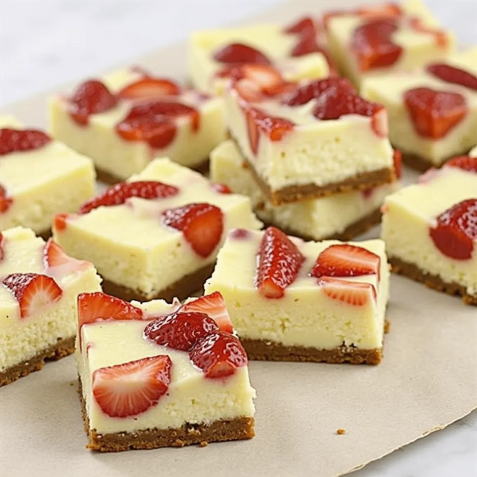 Philadelphia cheesecake bars with graham cracker crust, creamy filling, and fresh berry toppings on a white plate.