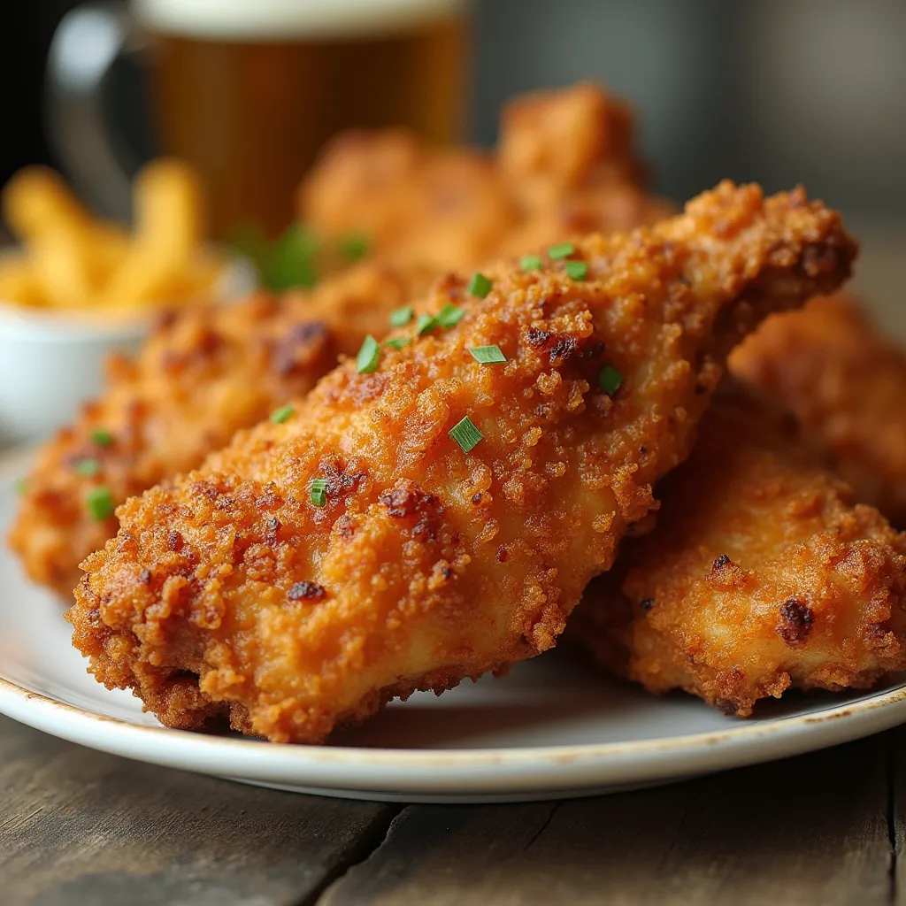 Crispy fried chicken from top restaurants in New York City, including Southern-style and Korean-inspired options, served with dipping sauces and sides.