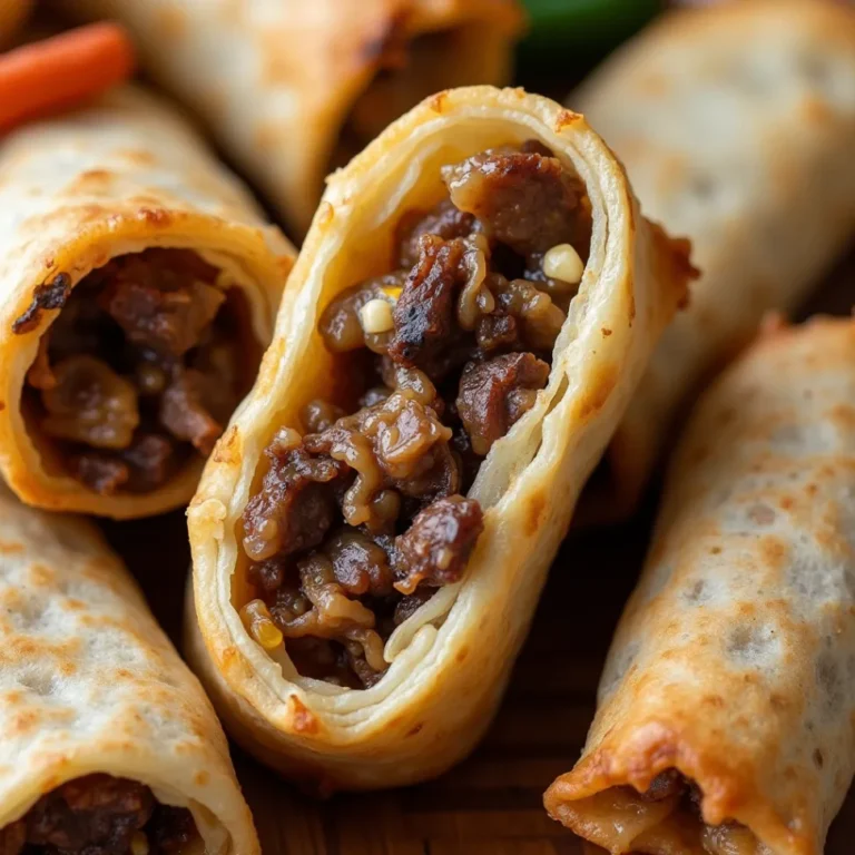 Crispy cheesesteak egg rolls with melted cheese and savory beef filling.