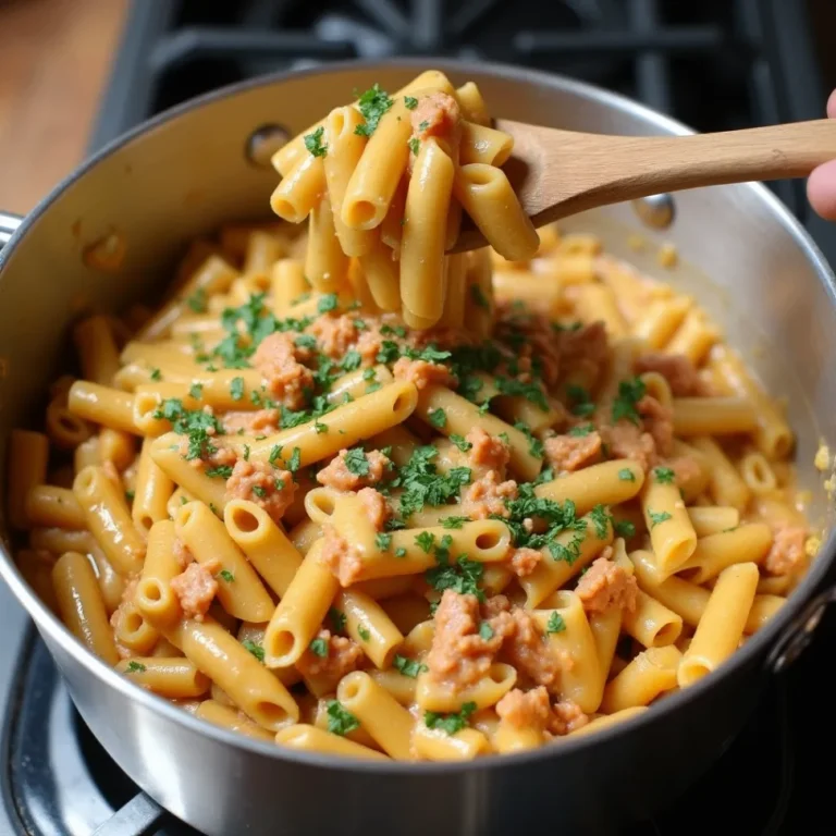 One-Pot Creamy Tuscan Pasta with garlic parmesan sauce, spinach, and sun-dried tomatoes, served in a bowl.