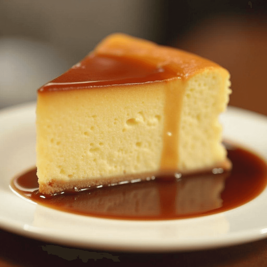 Fluffy Japanese cheesecake on a plate with fresh berries and powdered sugar