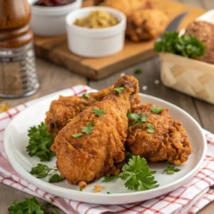 Fried chicken tenders with dipping sauces and Cajun fries from Louisiana Fried Chicken menu.