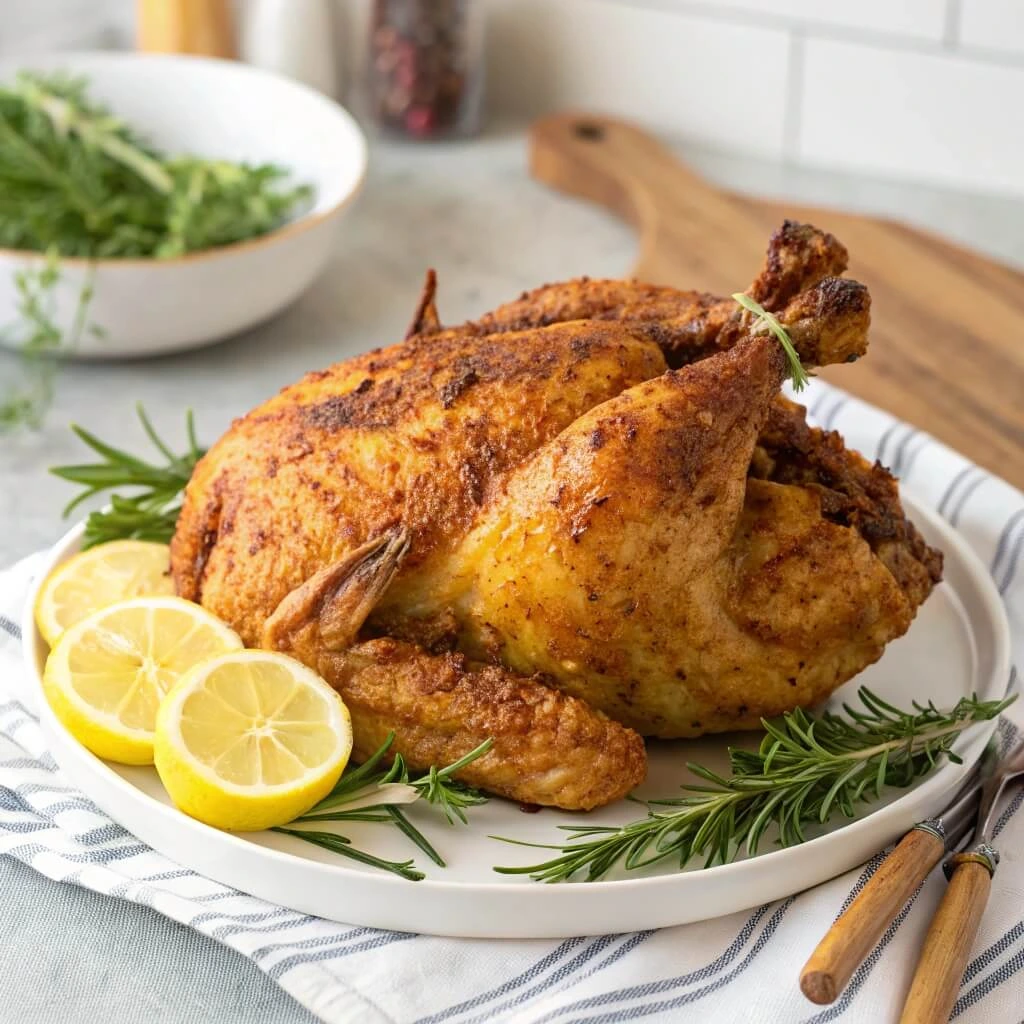 Golden crispy fried chicken from Royal Fried Chicken, showcasing its signature crunch and juicy interior.