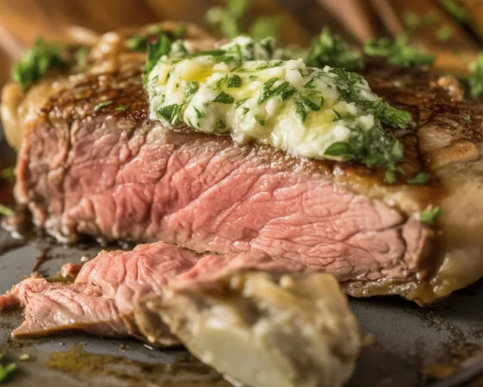Delicious Garlic Butter Steak seared to perfection with homemade garlic herb butter.