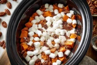 Crockpot Sweet Potato Casserole with marshmallows and pecans