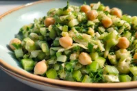 Dense Bean Salad with creamy avocado dressing and colorful veggies