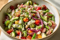 Greek Bean Salad with feta, olives, and cherry tomatoes