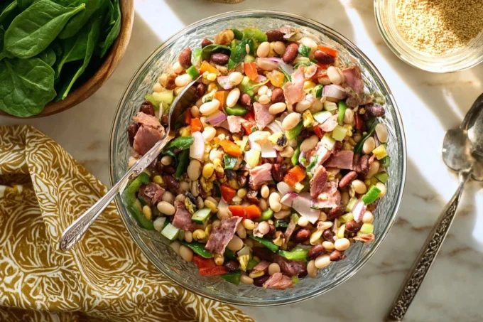 Italian Dense Bean Salad with mozzarella, beans, and peppers