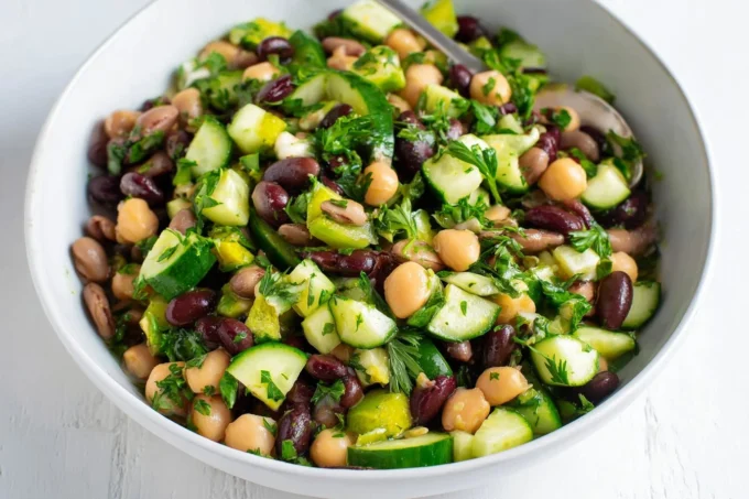 Ridiculously Easy Bean Salad with chickpeas, kidney beans, and fresh herbs