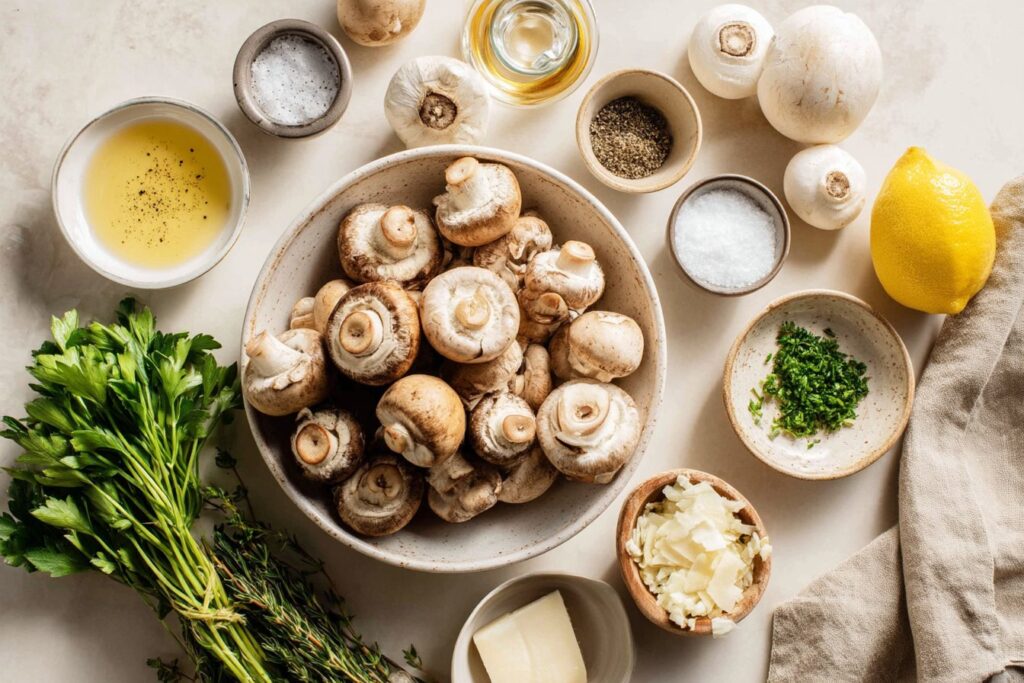 Fresh ingredients for Garlic Sautéed Mushrooms