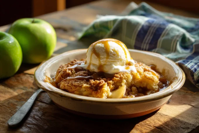 Delicious apple cobbler with baked apples and golden-brown topping