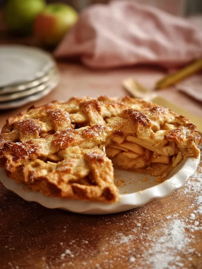 Homemade apple pie with a golden crust and fresh apple filling