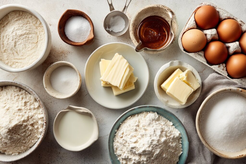 Sweetened condensed milk being poured into the creamed butter, sugar, and egg mixture in a glass mixing bowl.