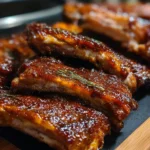 Delicious braised baby back ribs served on a plate with garnish