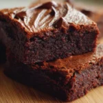 Delicious homemade brownies on a wooden table, perfect for dessert lovers.