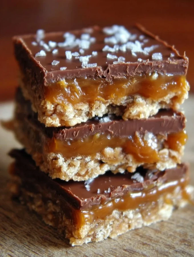 Delicious Caramel Chocolate Crunch Bars with rich chocolate and crunchy texture