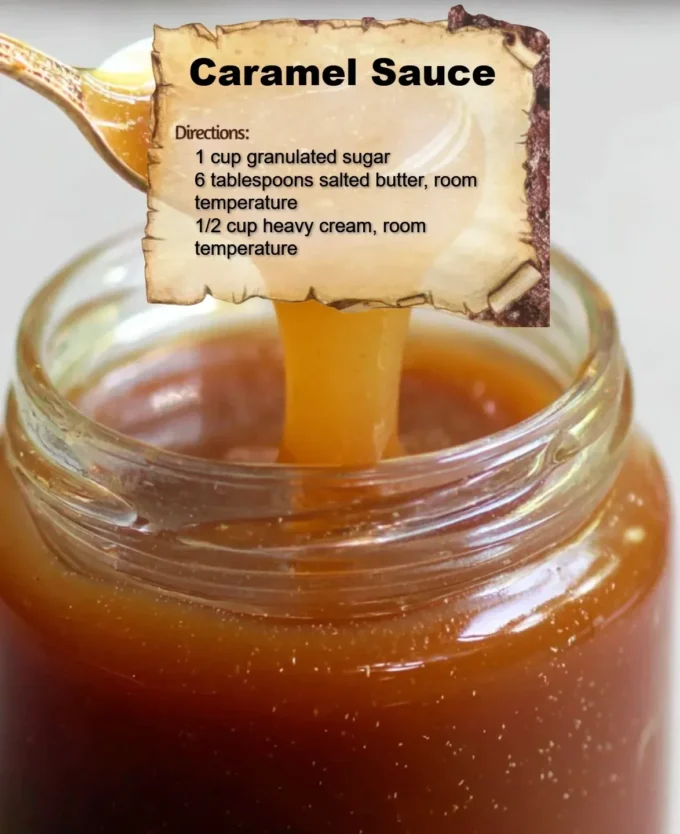 Delicious homemade caramel sauce drizzled over dessert