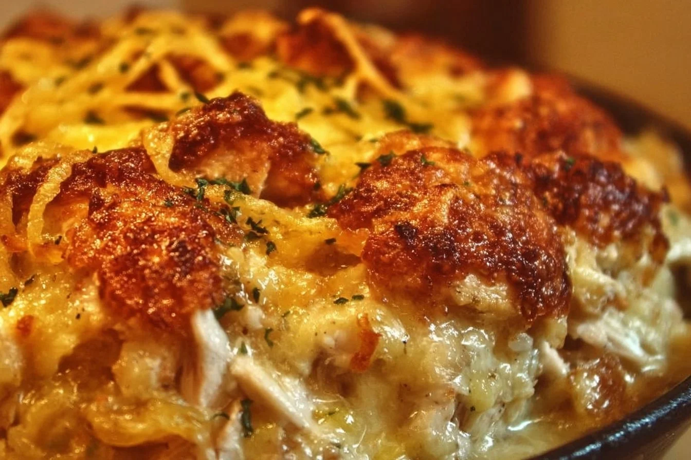 Chicken Casserole baked until golden and bubbling