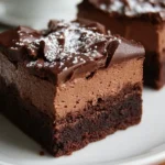 Delicious chocolate mousse brownies topped with creamy chocolate layers.