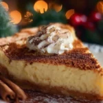 Christmas Eve cinnamon-vanilla custard pie slice on a festive table