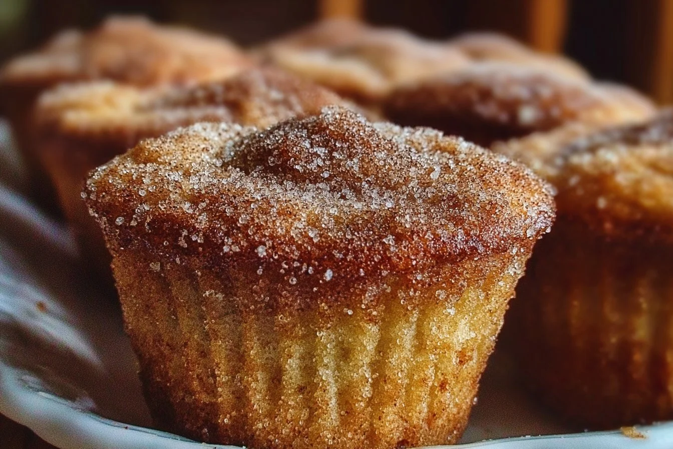 Freshly baked cinnamon sugar muffins with a golden topping