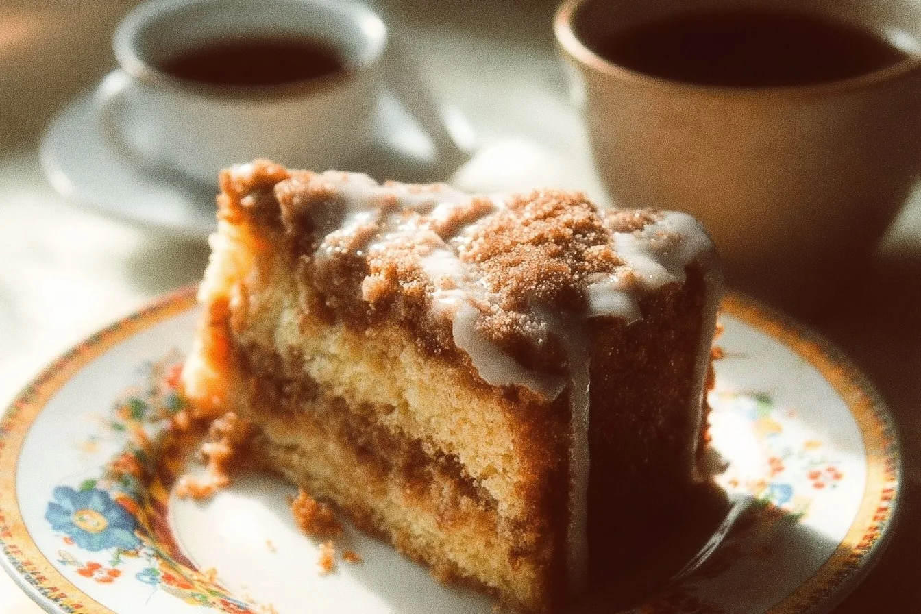 Homemade coffee cake served on a plate, perfect for any occasion.