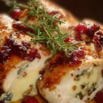 Cranberry Brie Stuffed Chicken cooked and plated for presentation.